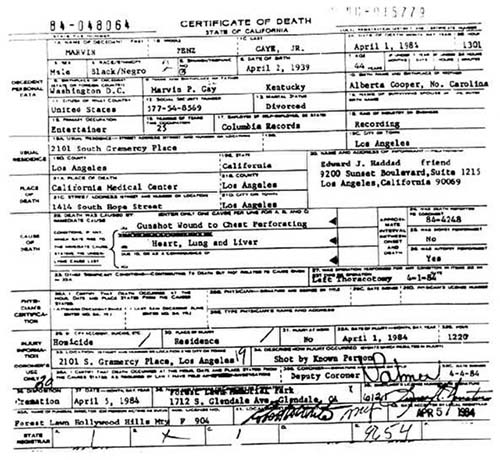 the death certificate of Marvin Gaye